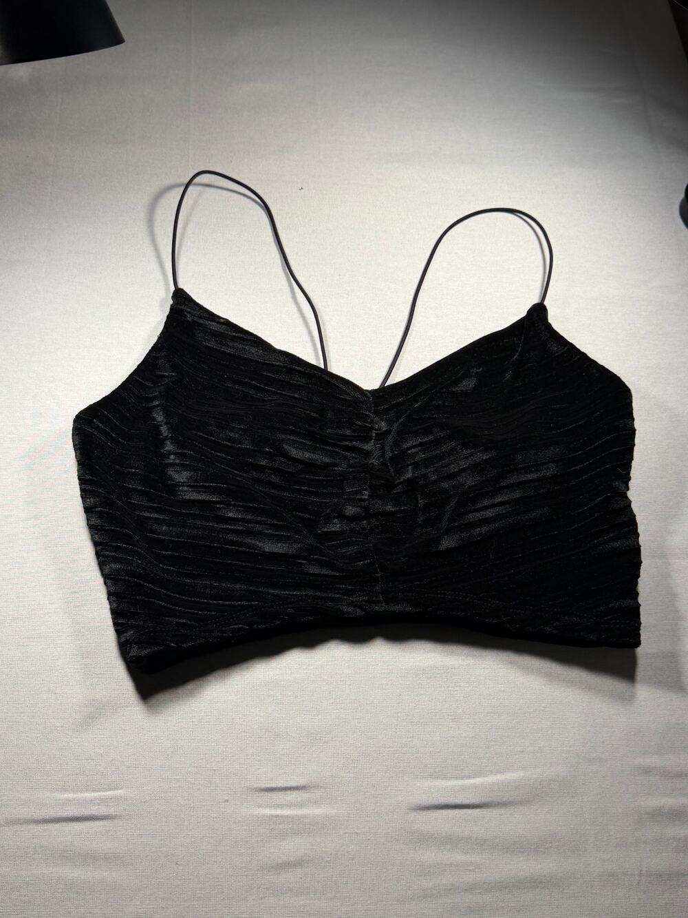 Wild Fable Women's Black Velvet Ruched Spaghetti Strap Crop Top
